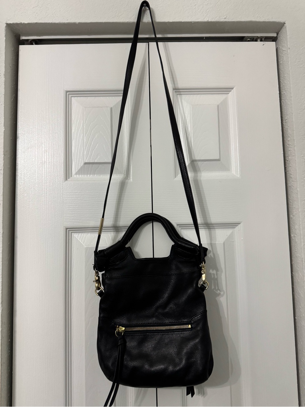 Foley + Corinna Black Leather Crossbody with Gold Hardware